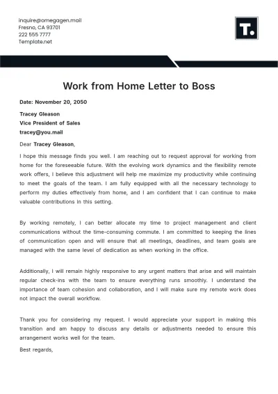 Free Work from Home Letter to Boss Template to Edit Online