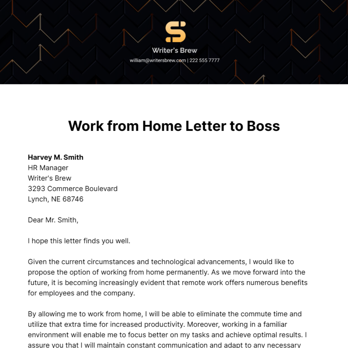 Work from Home Letter to Boss   Template