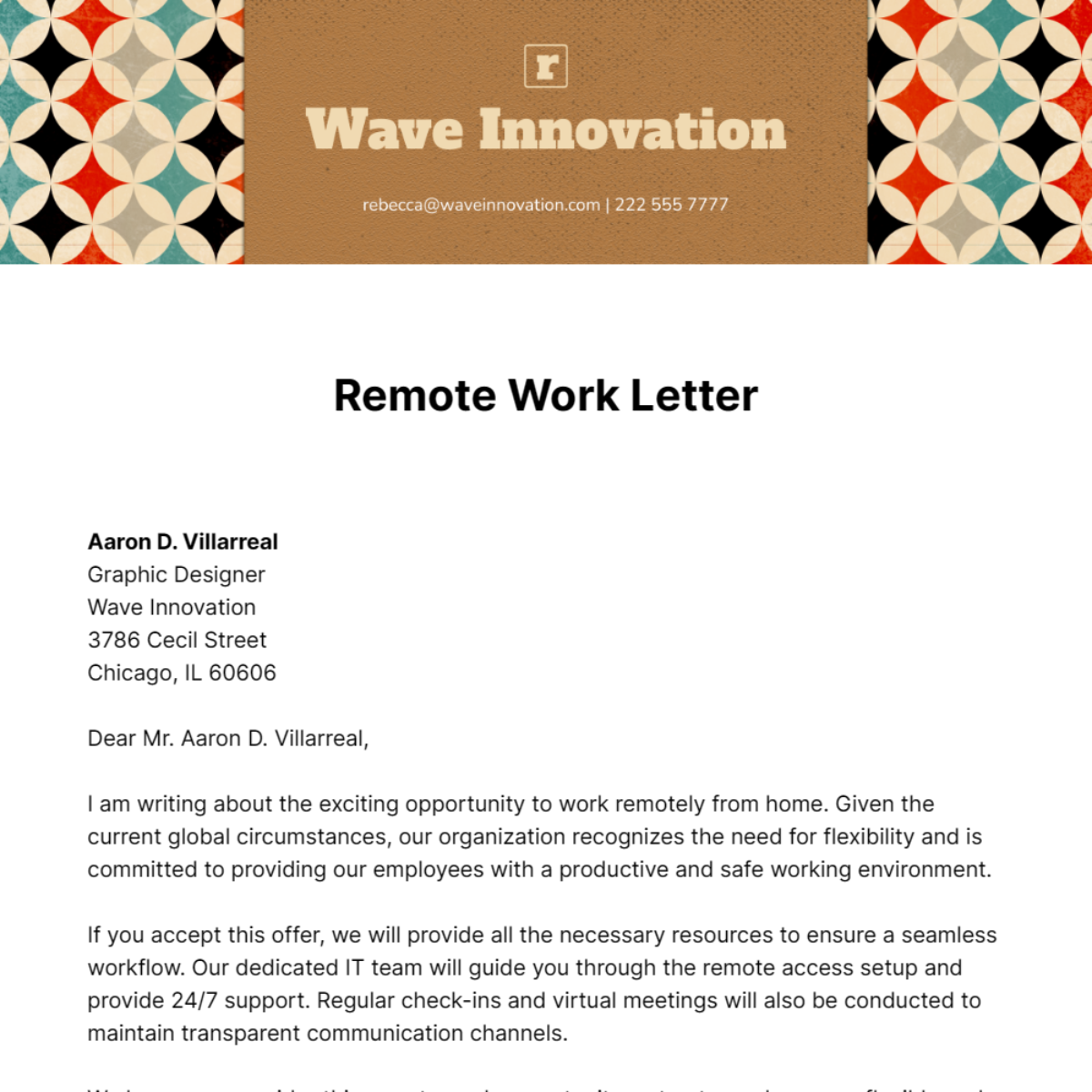 Remote Work Letter   Template
