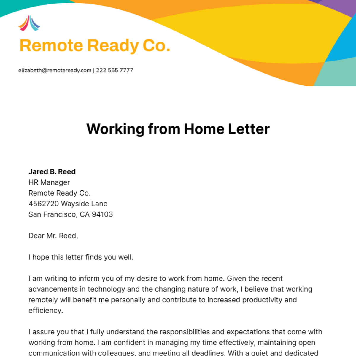 Working from Home Letter   Template