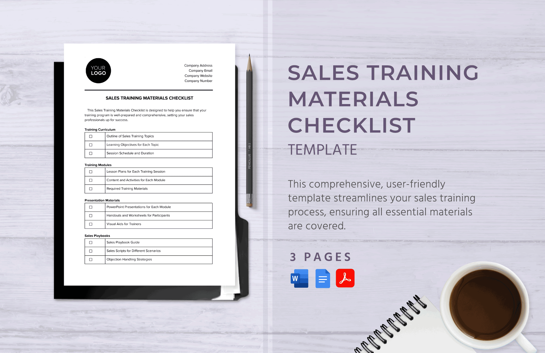 Sales Training Materials Checklist Template in Word, Google Docs, PDF