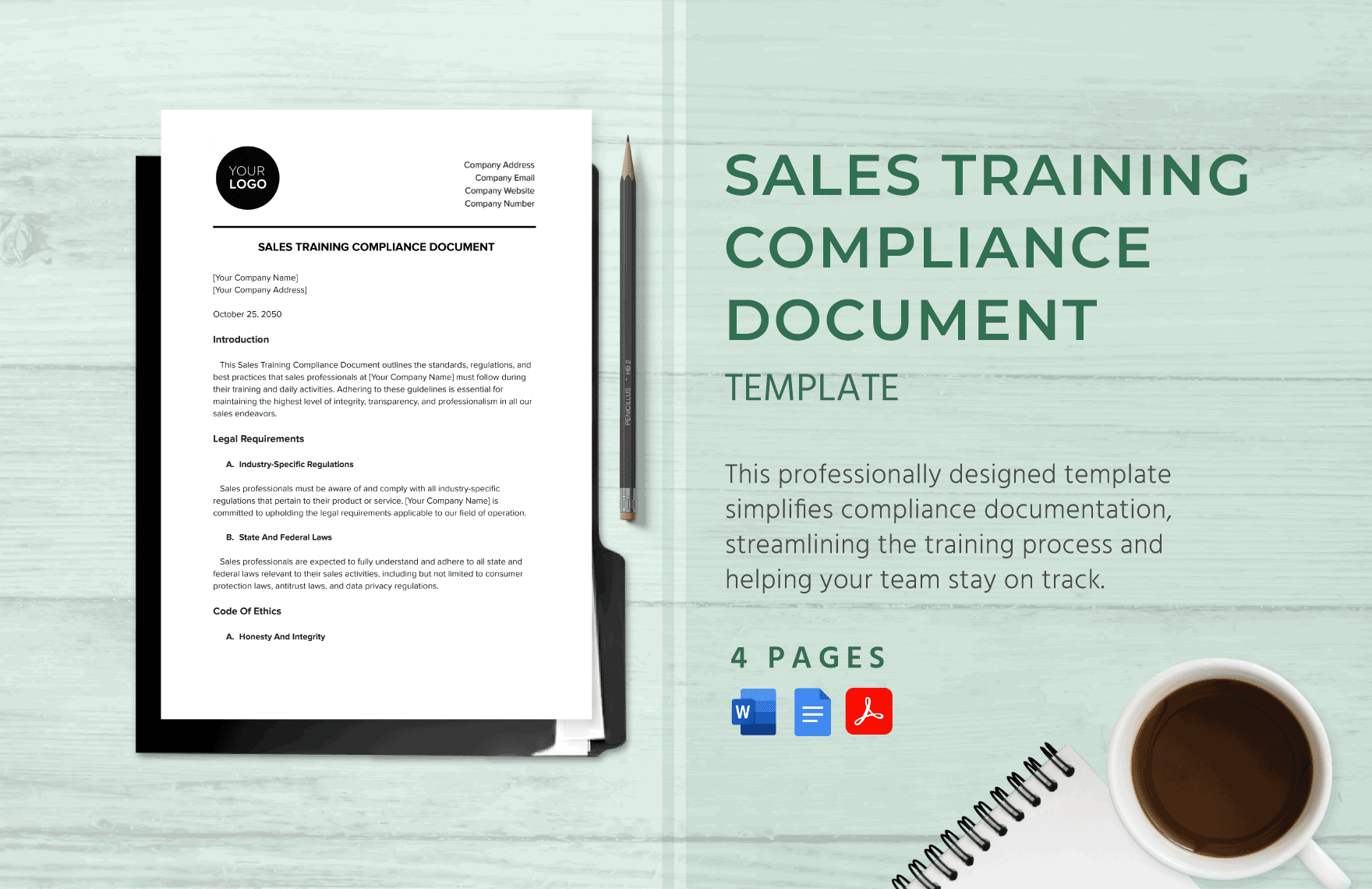 Sales Training Compliance Document Template in Word, Google Docs, PDF