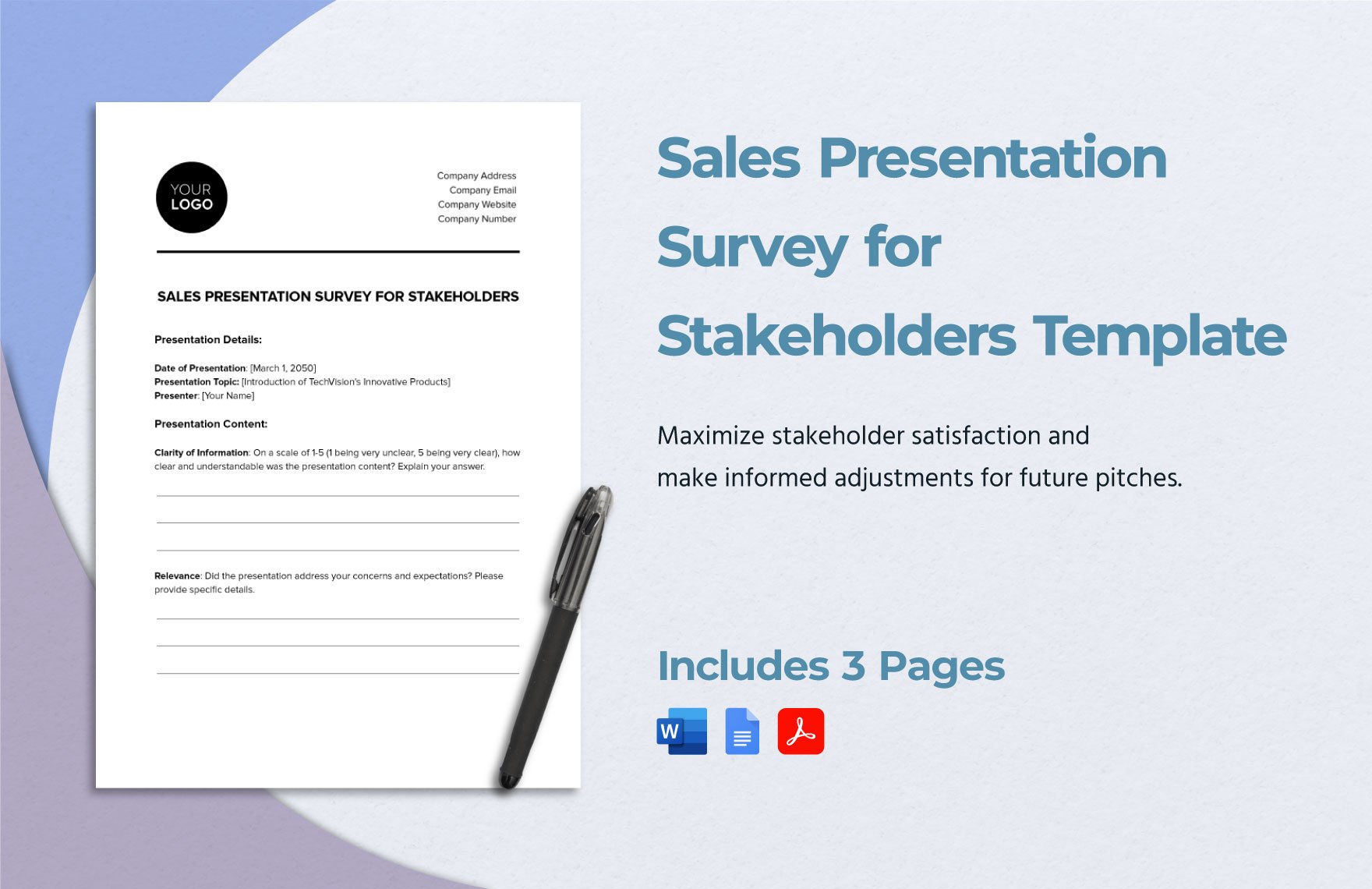 Sales Presentation Survey for Stakeholders Template in Word, Google Docs, PDF