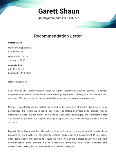 Free Simple Recommendation Letter   Template to Edit Online
