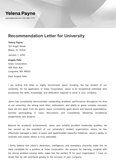 Free Recommendation Letter for University   Template to Edit Online
