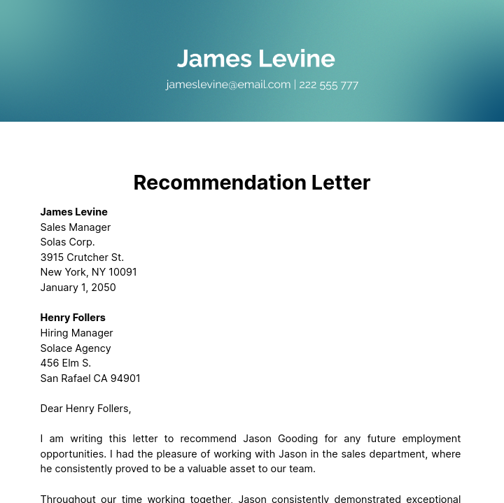 Recommendation Letter Template