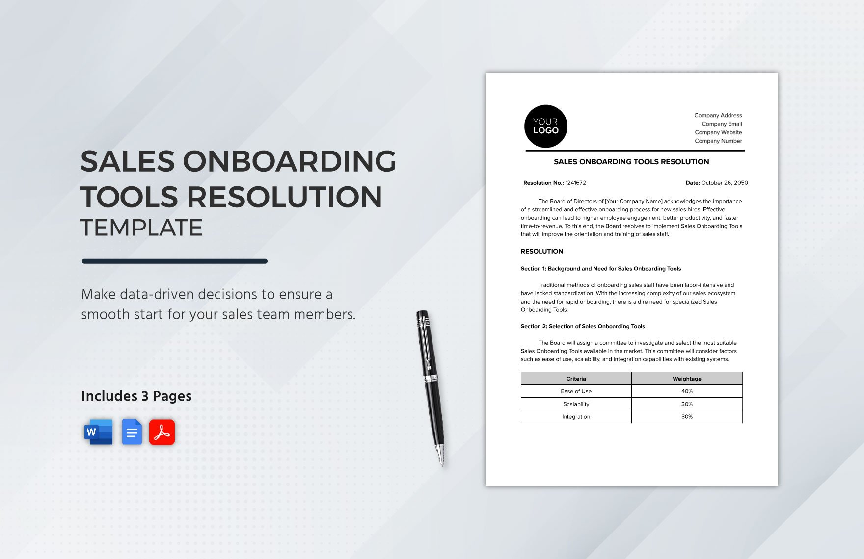Sales Onboarding Tools Resolution Template