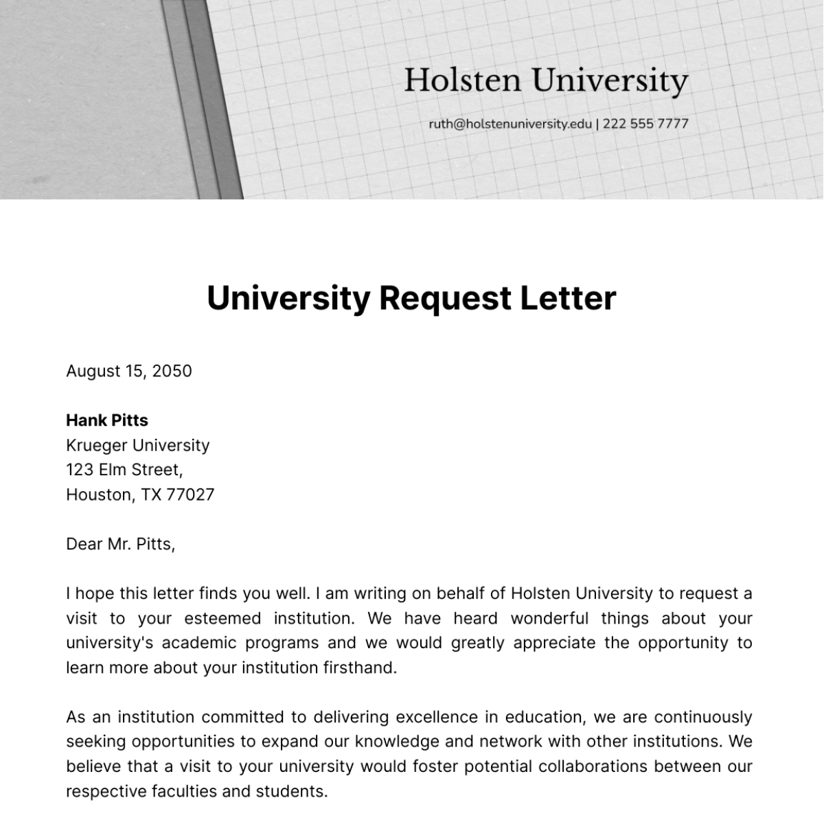 University Request Letter Template