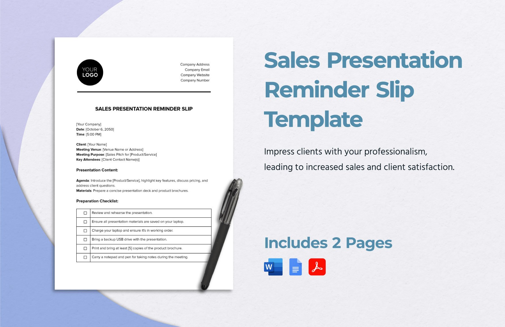 Sales Presentation Reminder Slip  Template