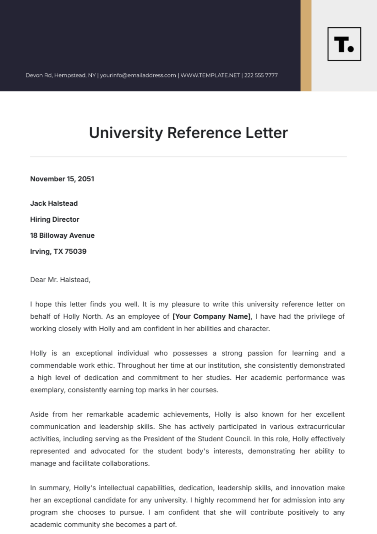 University Reference Letter Template - Edit Online & Download