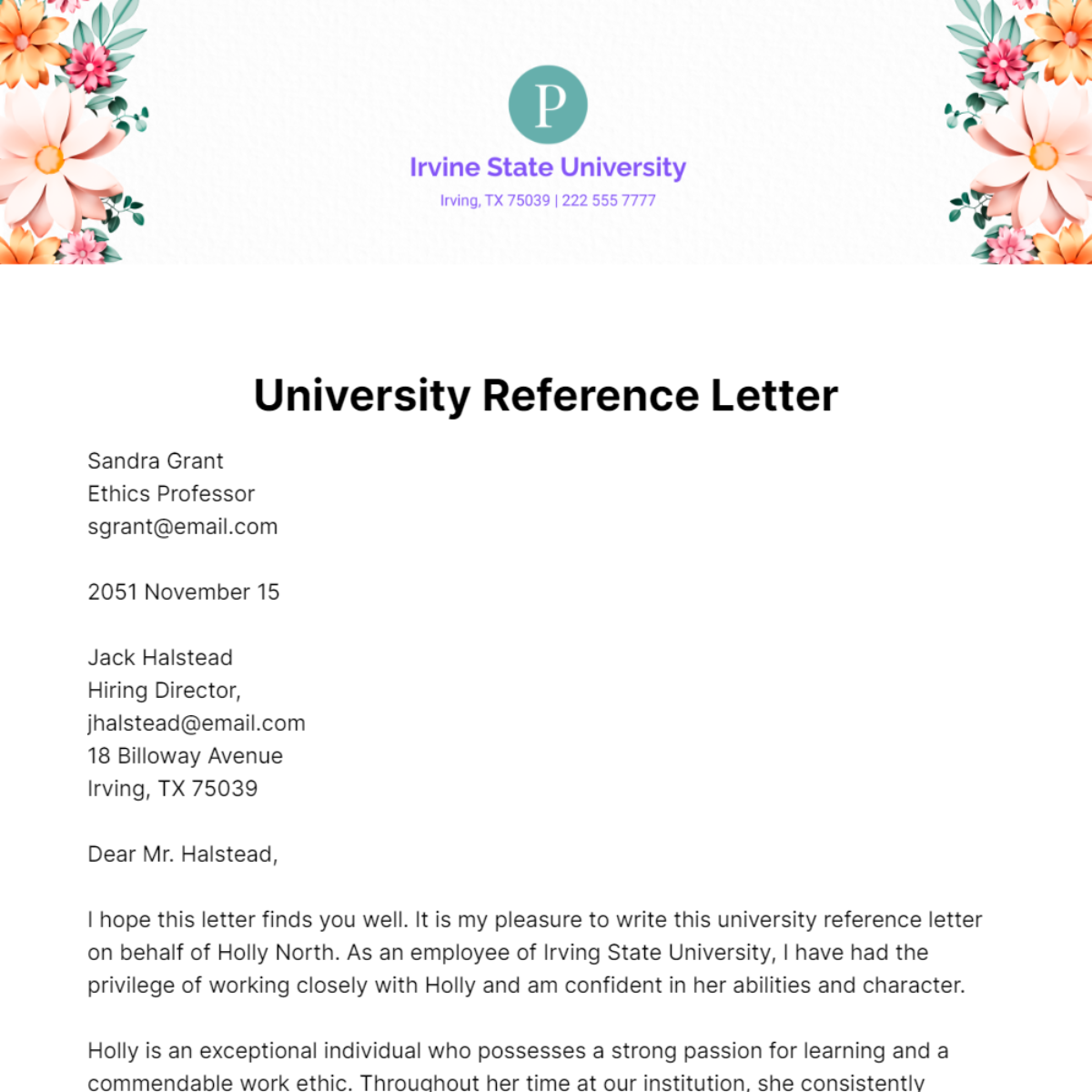 University Reference Letter   Template
