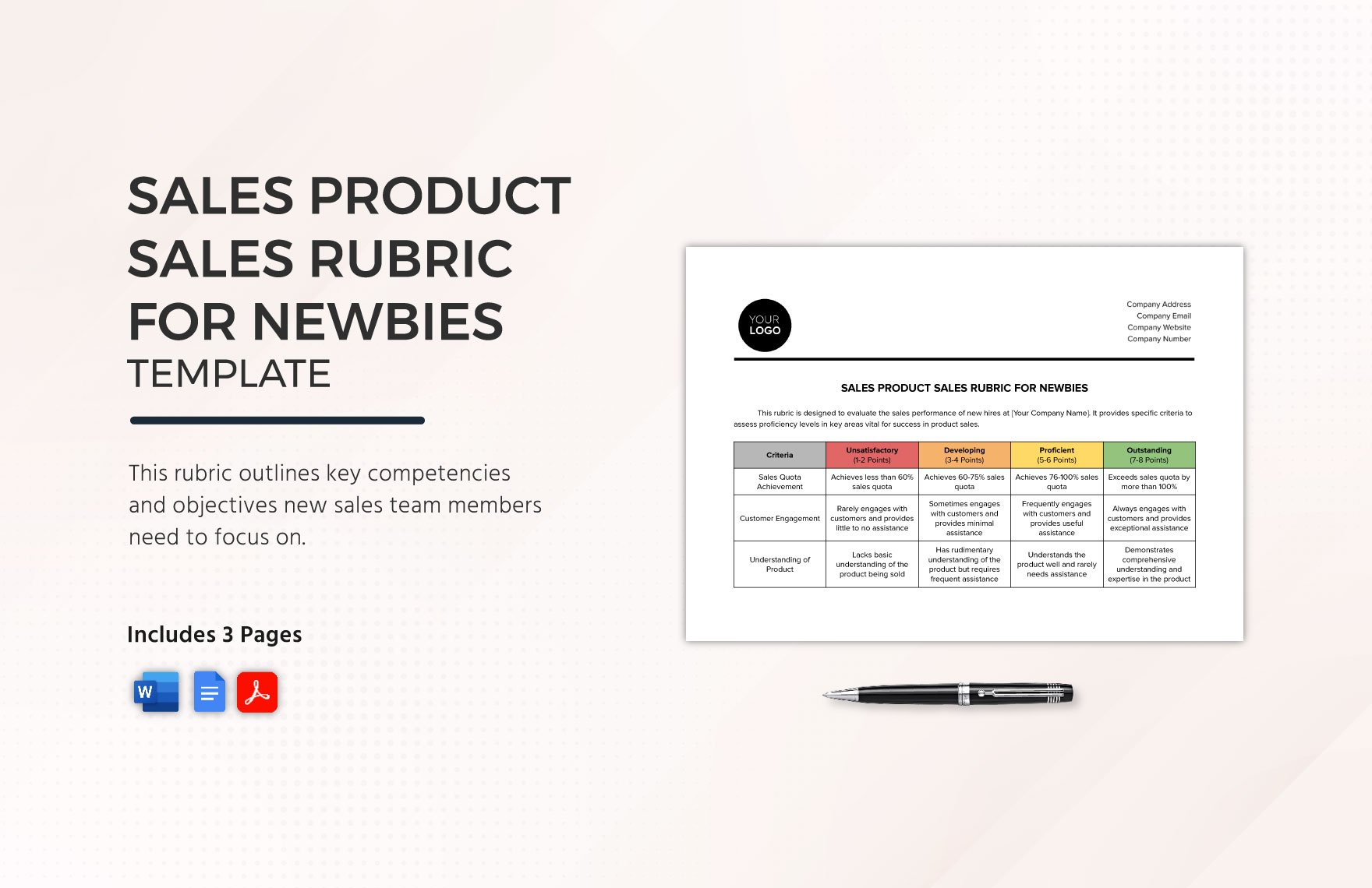 Sales Product Rubric for Newbies Template in Word, Google Docs, PDF