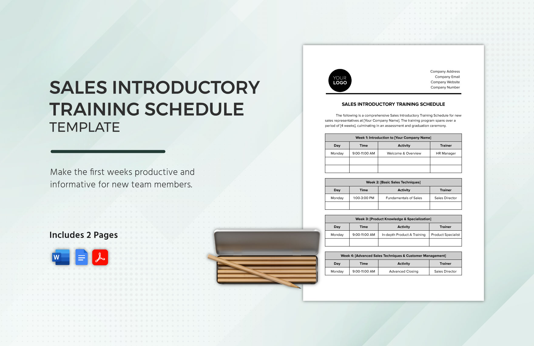 Sales Introductory Training Schedule Template in Word, Google Docs, PDF