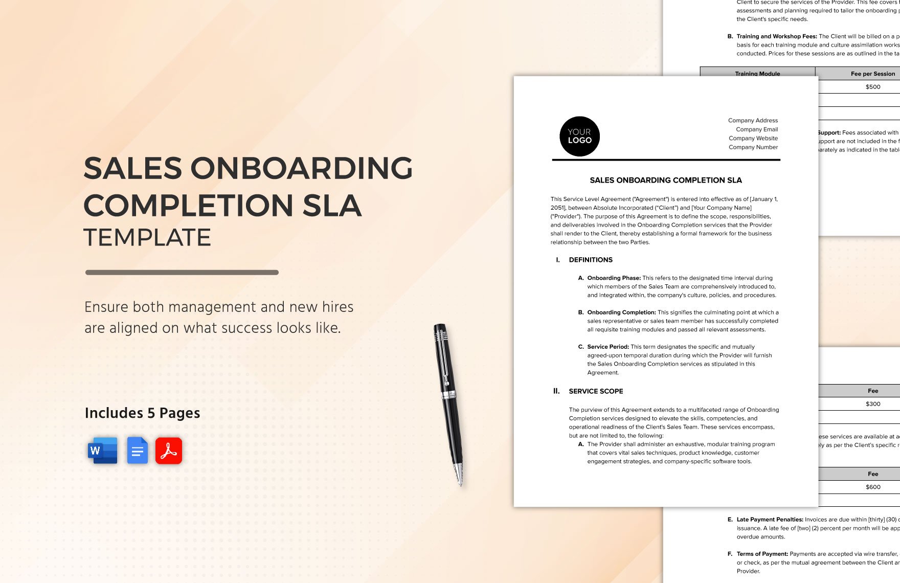 Sales Onboarding Completion SLA Template in Word, Google Docs, PDF