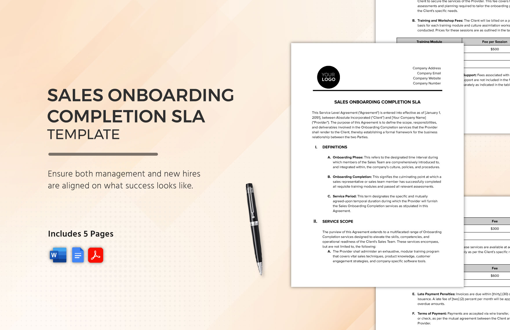 Sales Onboarding Completion SLA Template in Word, Google Docs, PDF