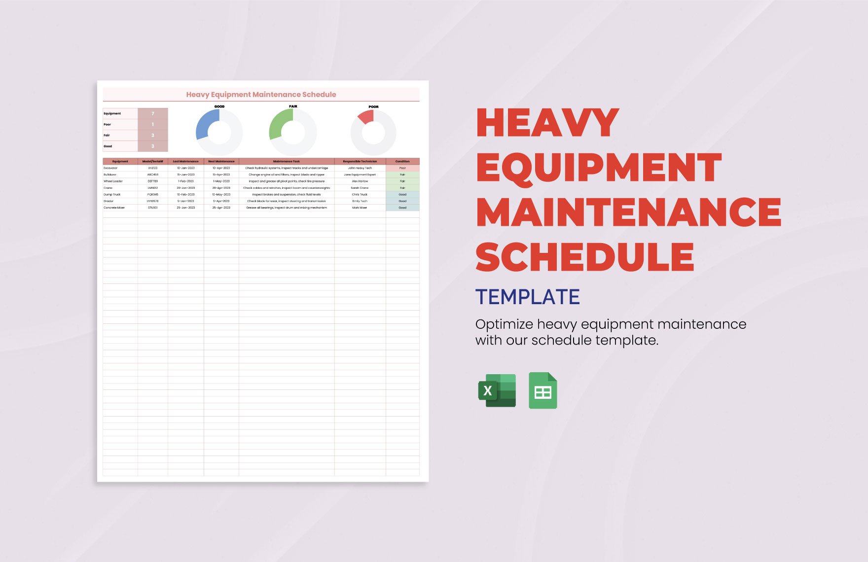 Heavy Equipment Maintenance Schedule Template