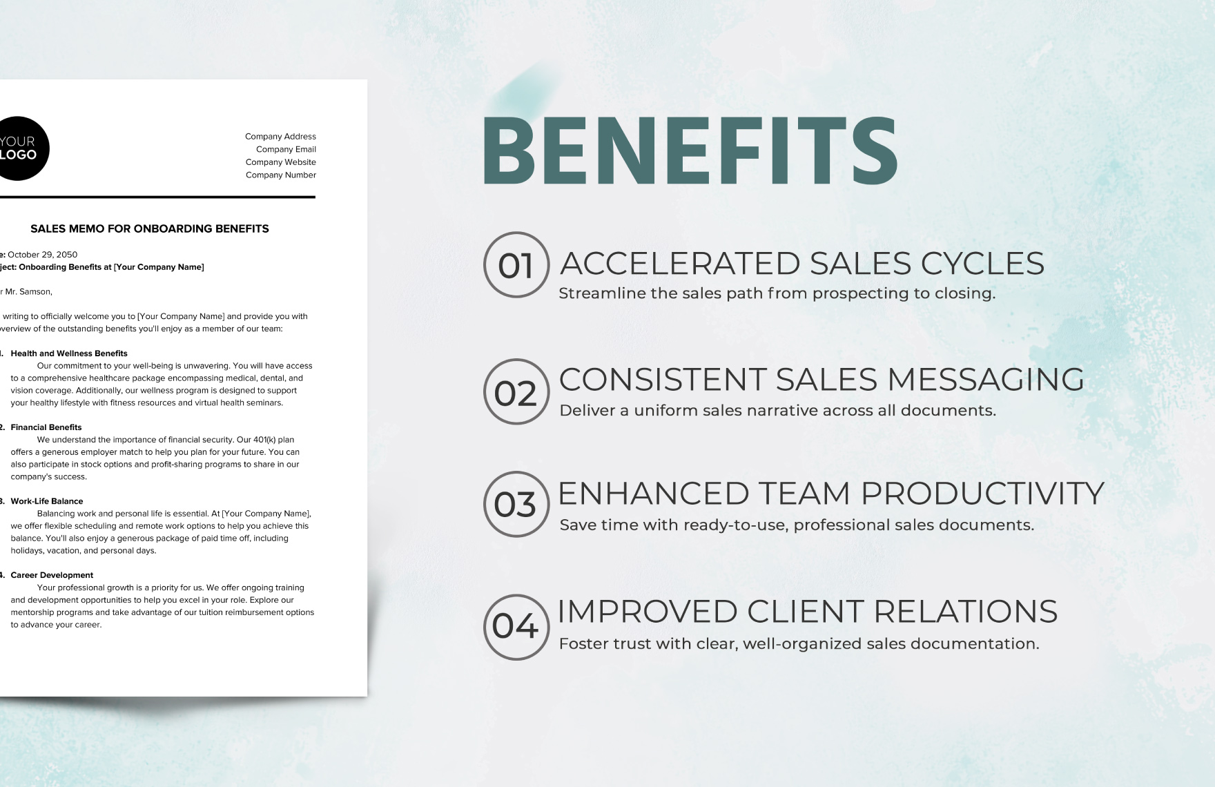 Sales Memo for Onboarding Benefits Template