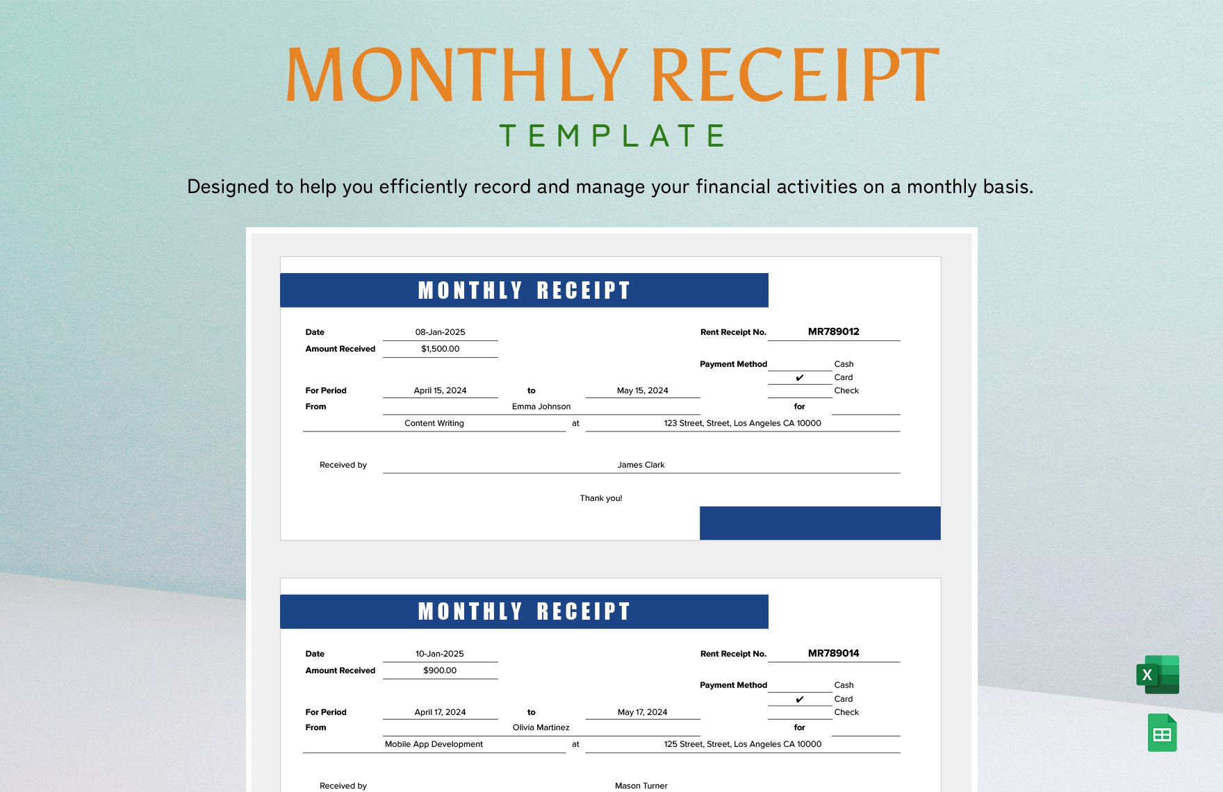 Monthly Receipt Template