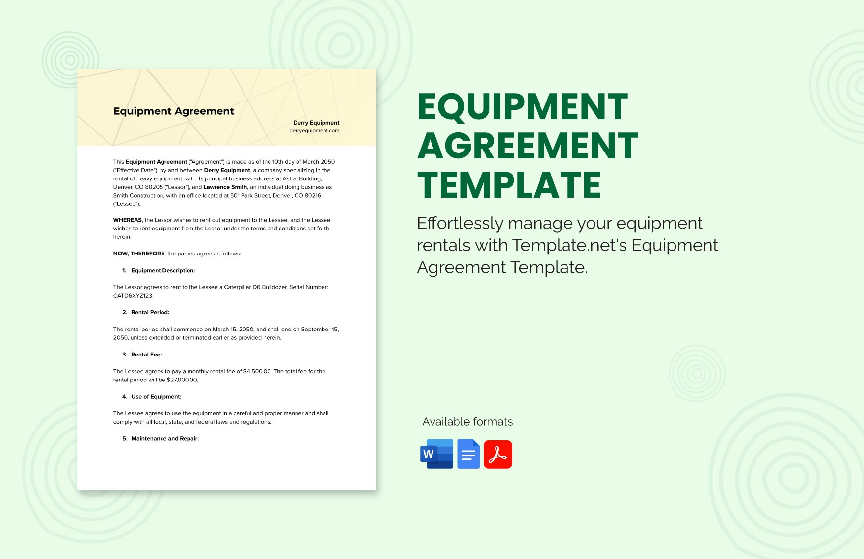 Equipment Agreement Template