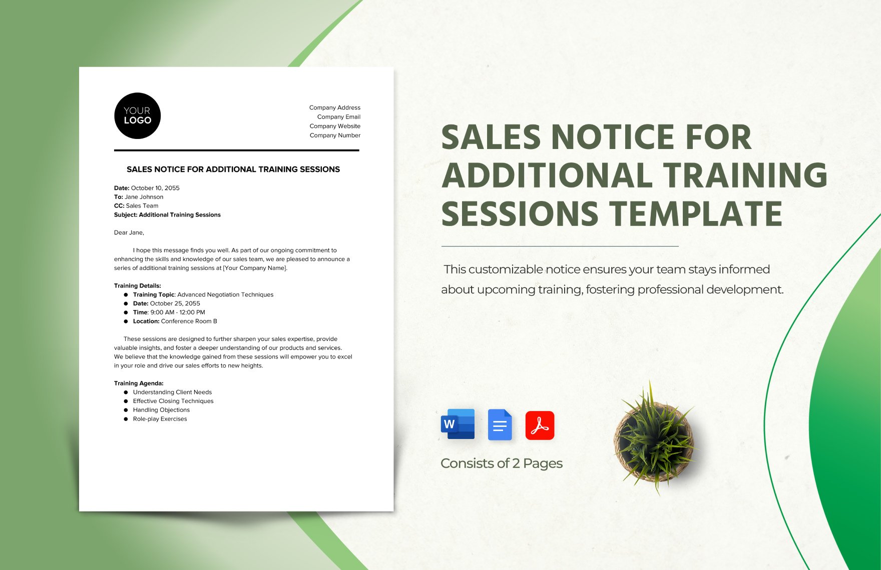 Sales Notice for Additional Training Sessions Template