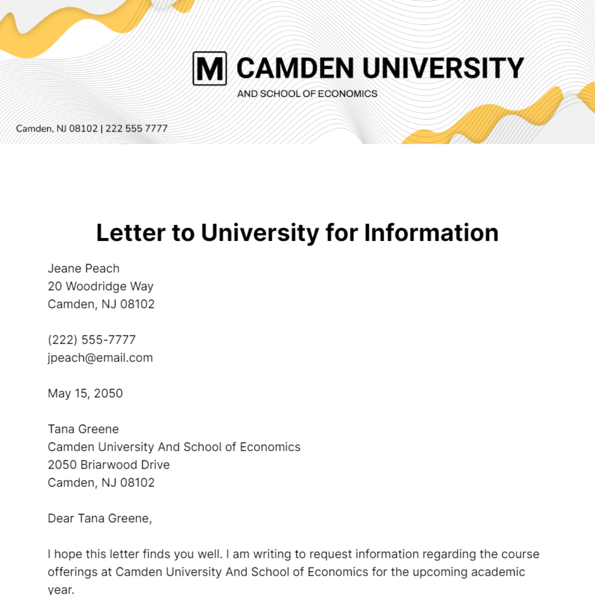 Letter to University for Information  Template
