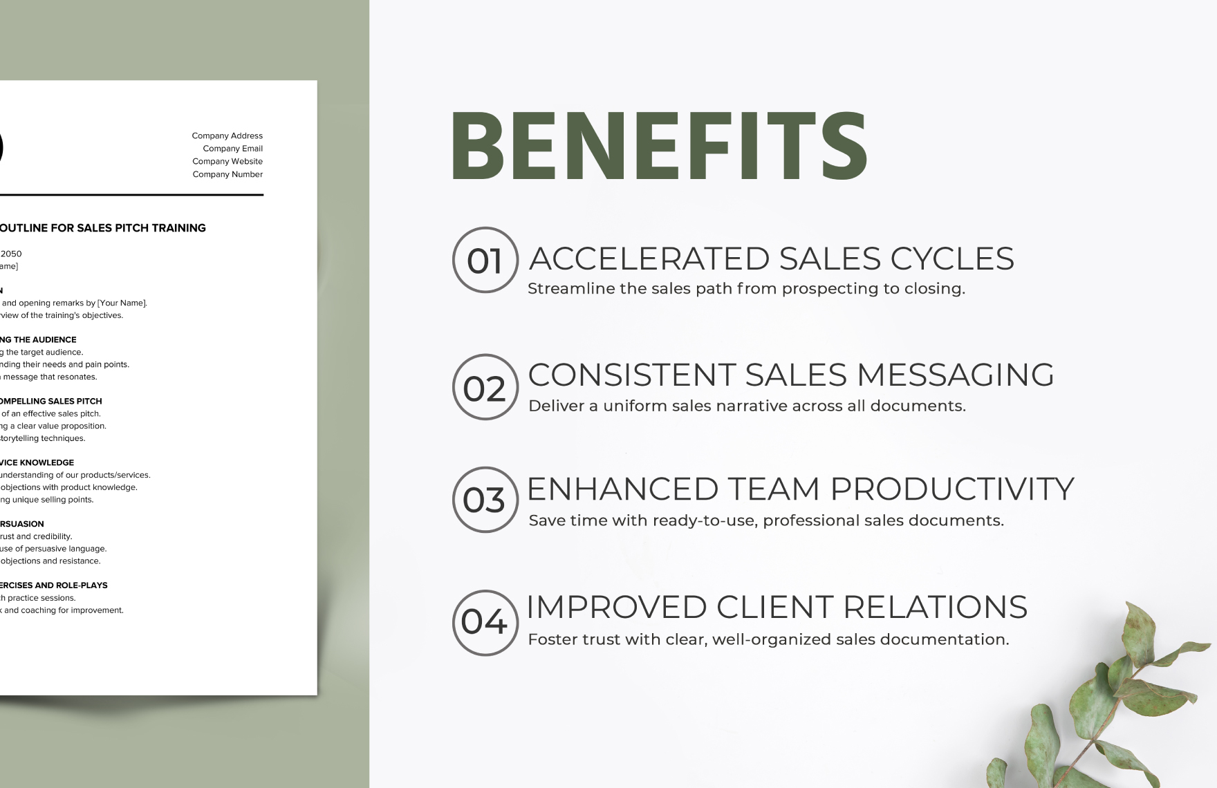 Outline for Sales Pitch Training Template
