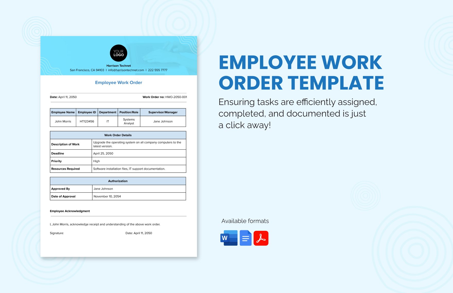 Employee Work Order Template