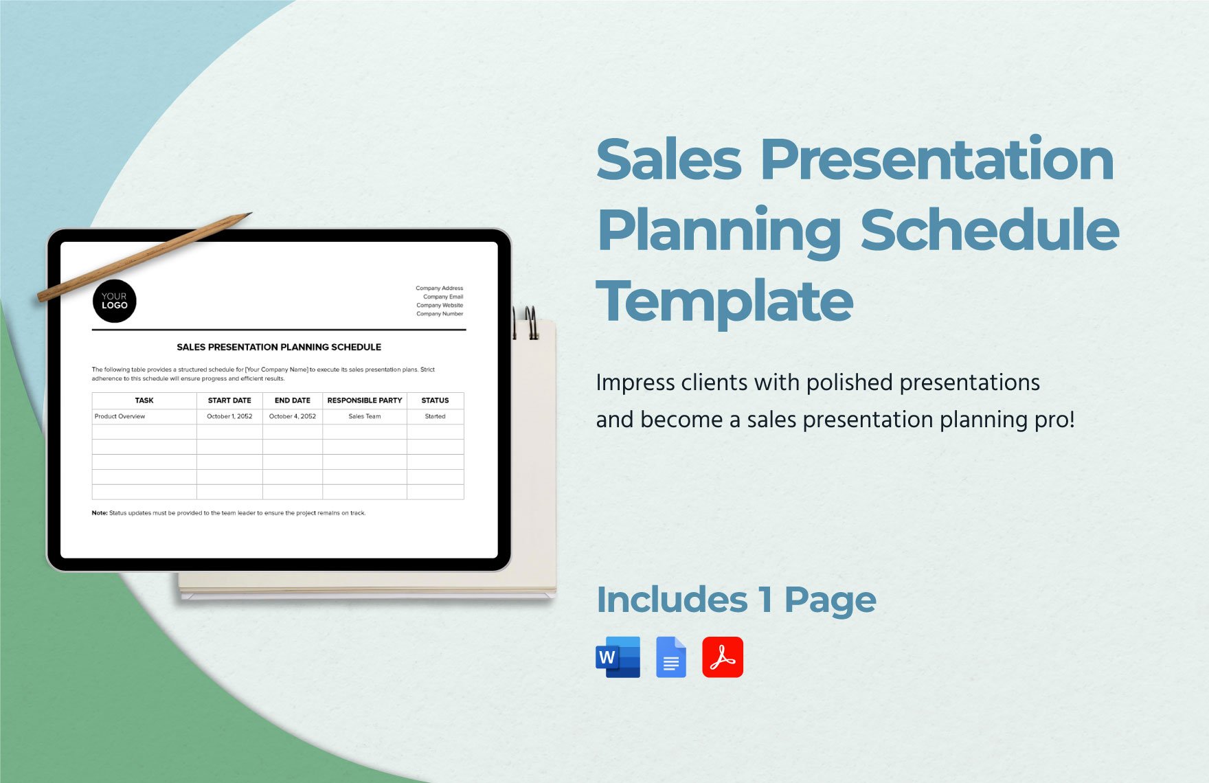Sales Presentation Planning Schedule Template