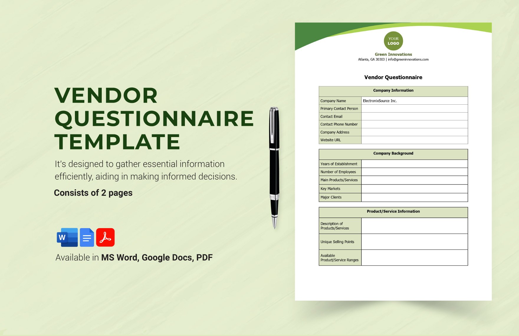 Free Vendor Questionnaire Template in Word, Google Docs, PDF