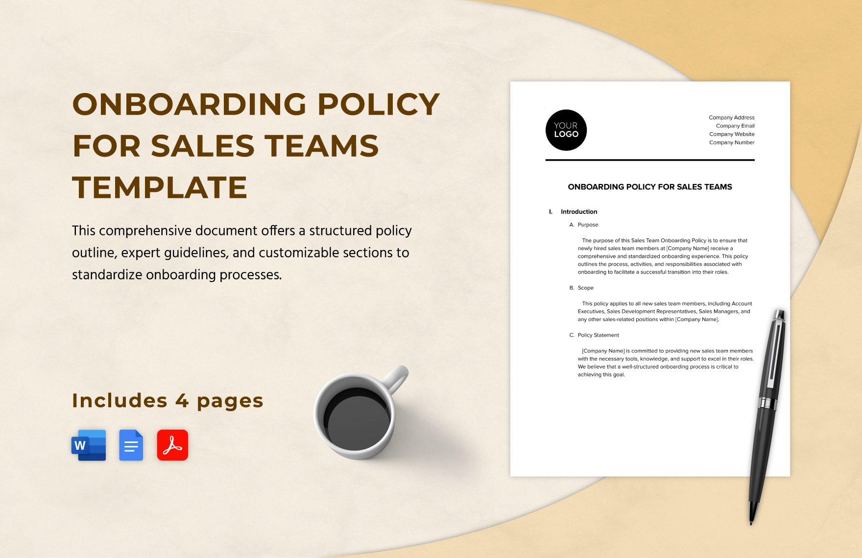 Onboarding Policy for Sales Teams Template in Word, Google Docs, PDF