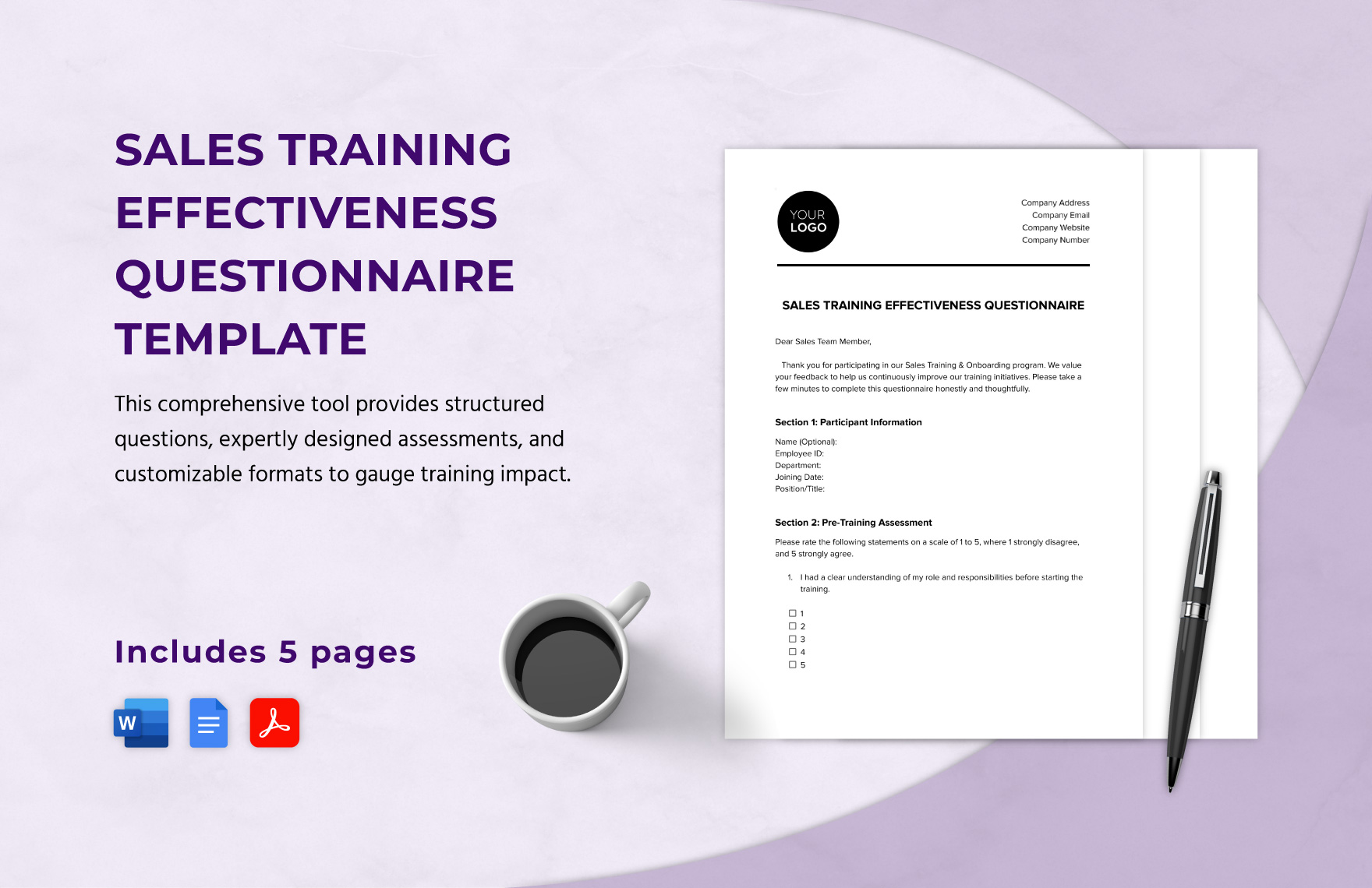 Sales Training Effectiveness Questionnaire Template in Word, Google Docs, PDF