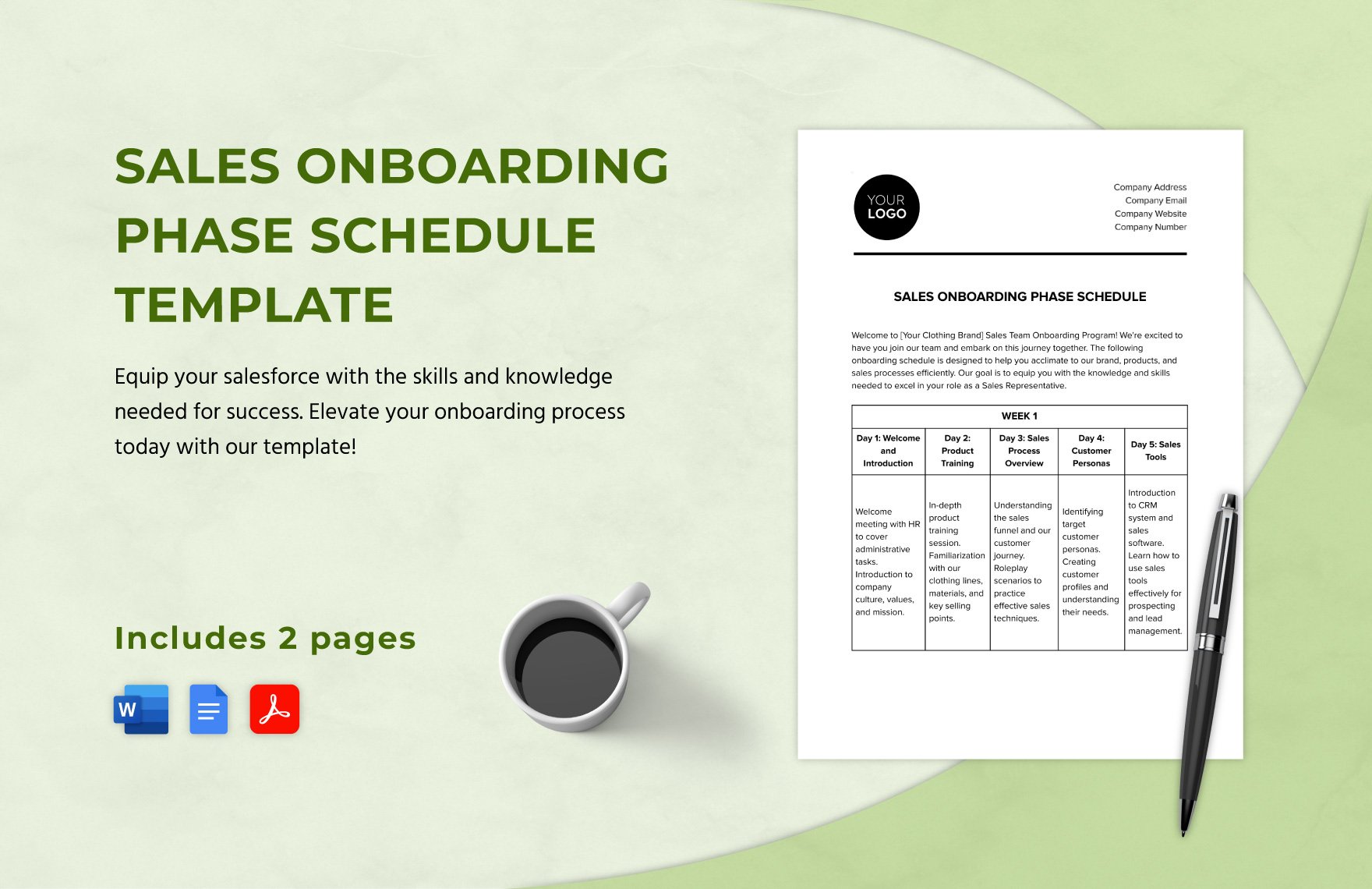 Sales Onboarding Phase Schedule Template