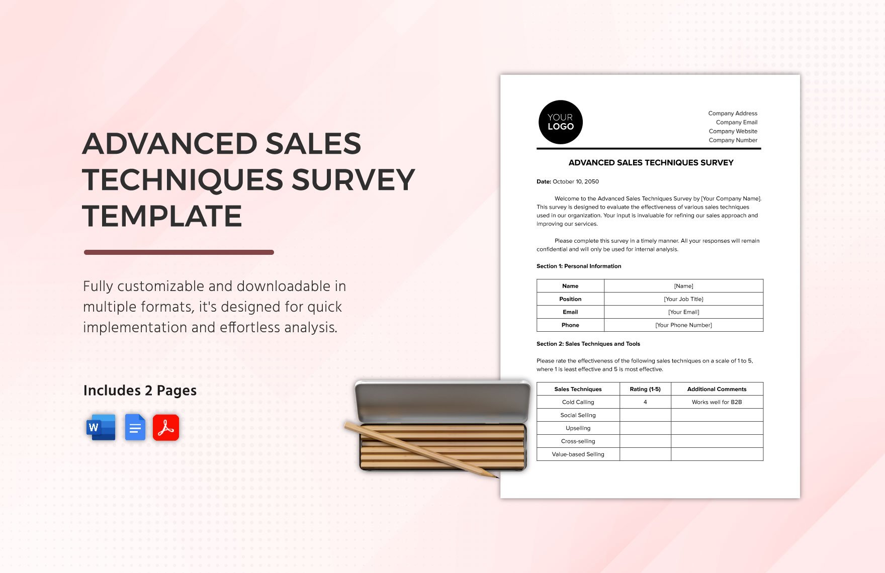 Advanced Sales Techniques Survey Template in Word, Google Docs, PDF