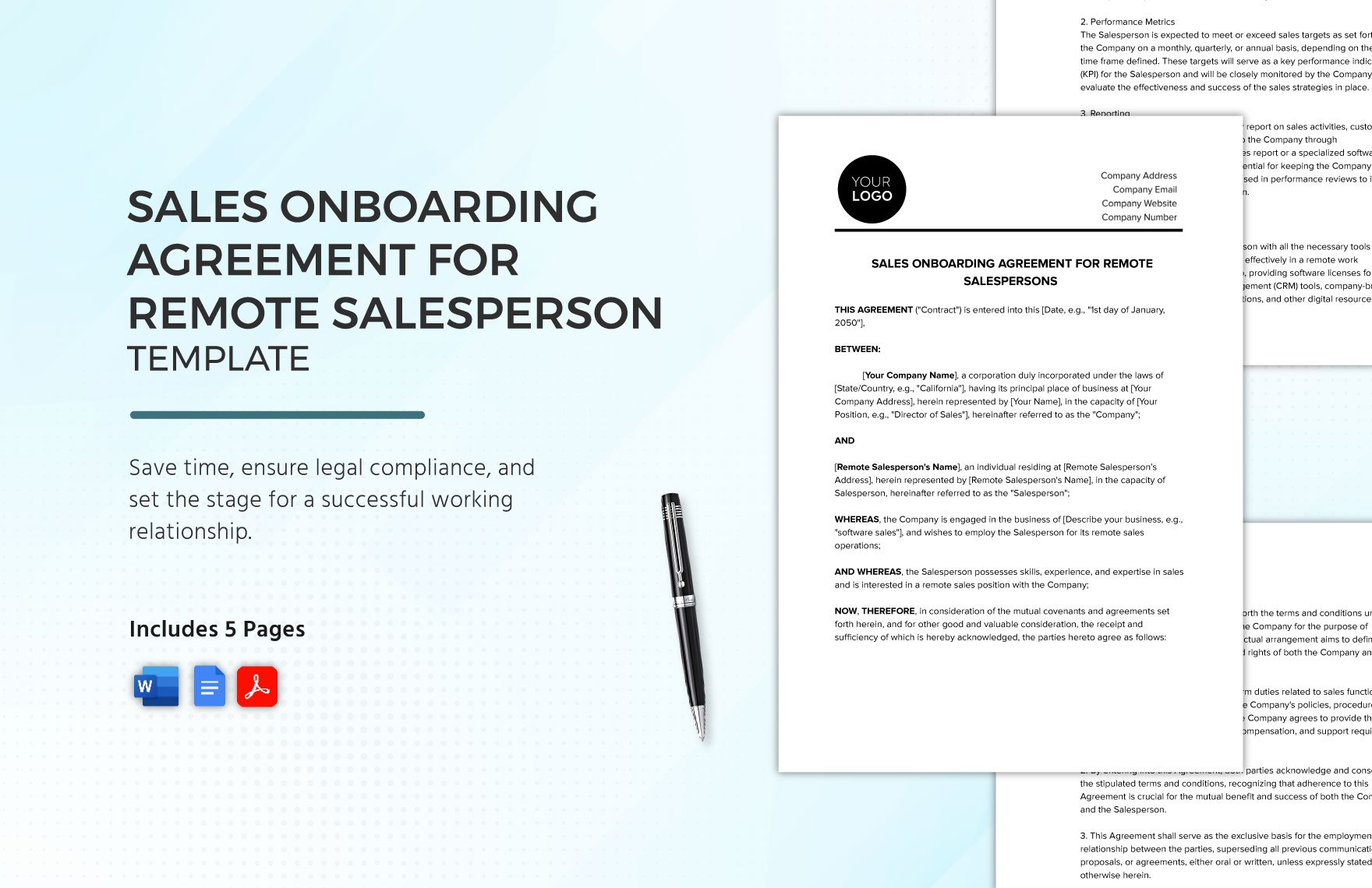 Sales Onboarding Agreement for Remote Salespersons Template in Word, Google Docs, PDF