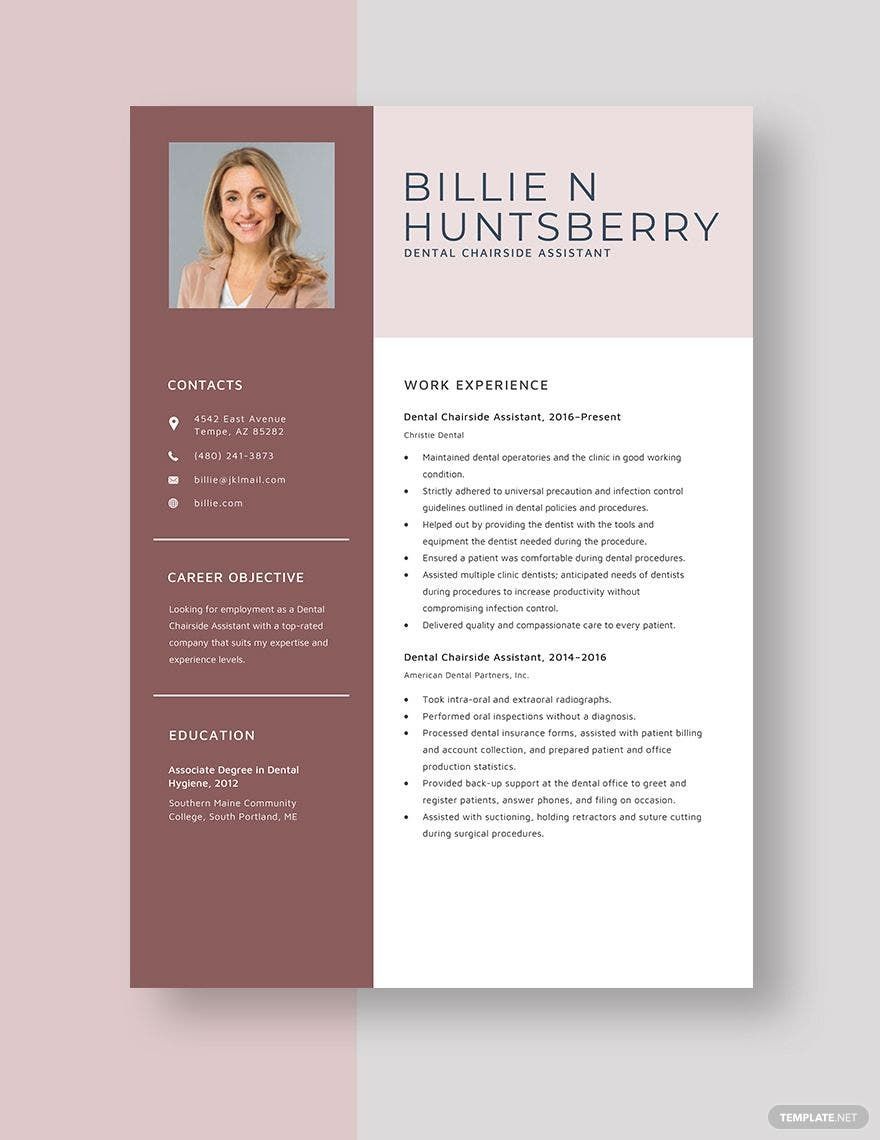 Free Dental Chairside Assistant Resume in Word, Apple Pages