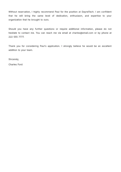 Free Job Application Recommendation Letter   Template to Edit Online