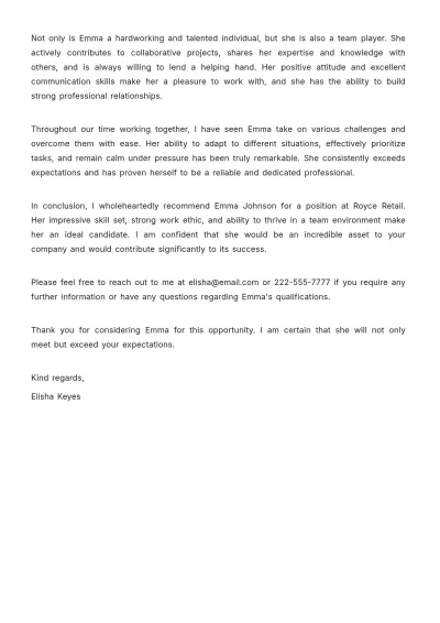 Free Coworker Job Recommendation Letter Template to Edit Online
