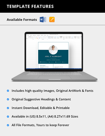 Dental Coordinator Resume/CV Template - PDF | Word (DOC) | Apple (MAC