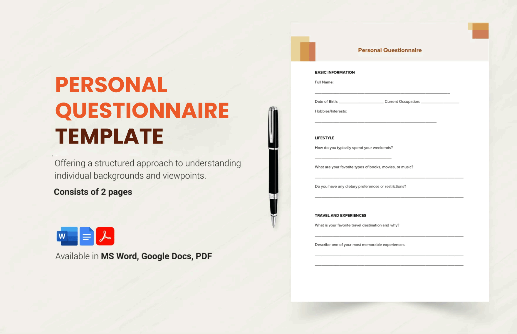 Free Personal Questionnaire Template in Word, Google Docs, PDF