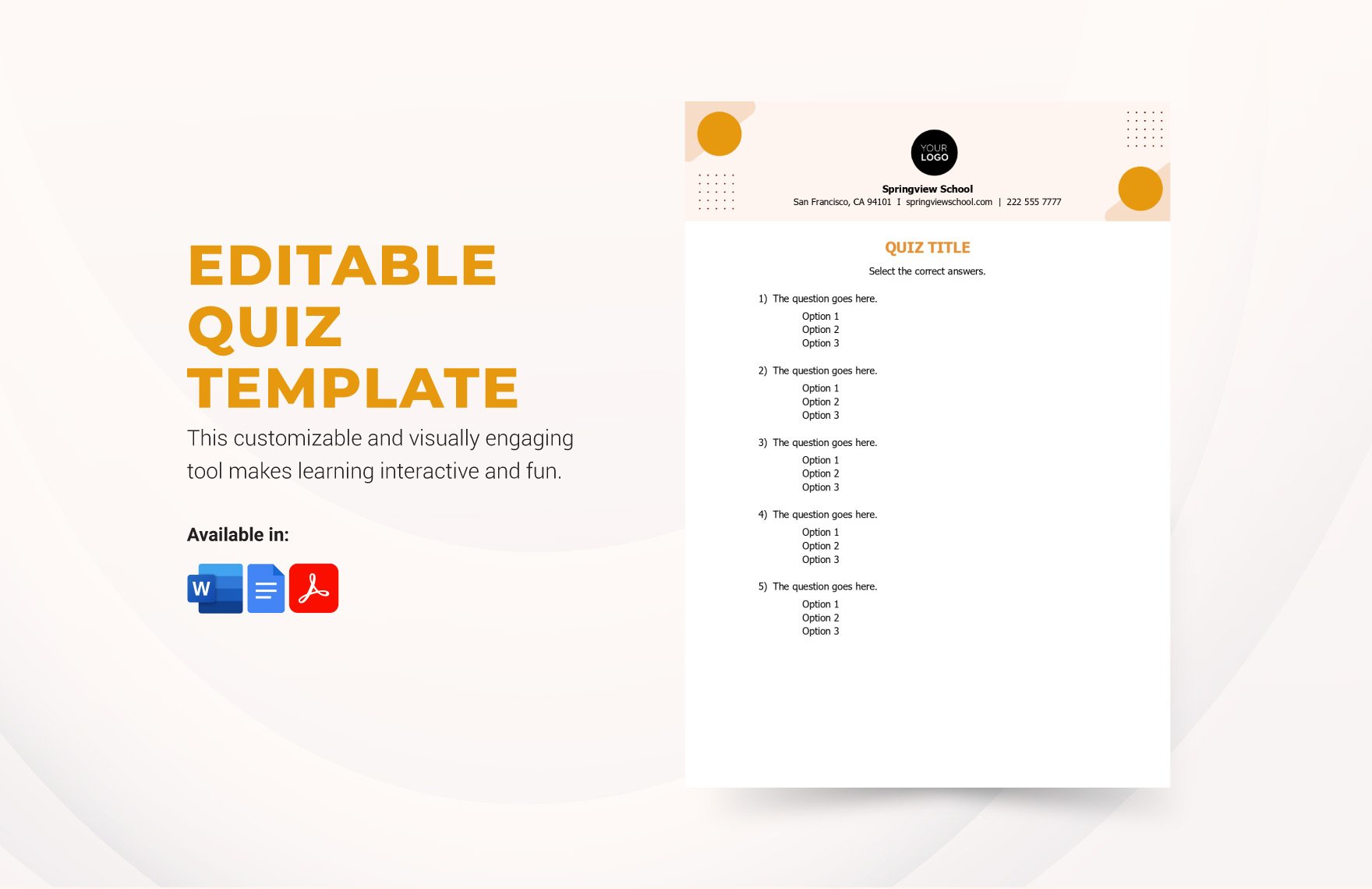 Free Editable Quiz Template in Word, Google Docs, PDF