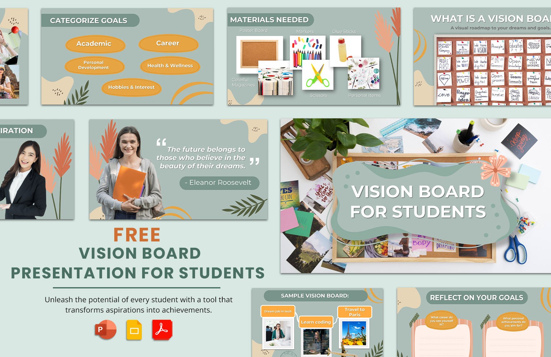 Free Vision Board Presentation for Students in PDF, PowerPoint, Google Slides