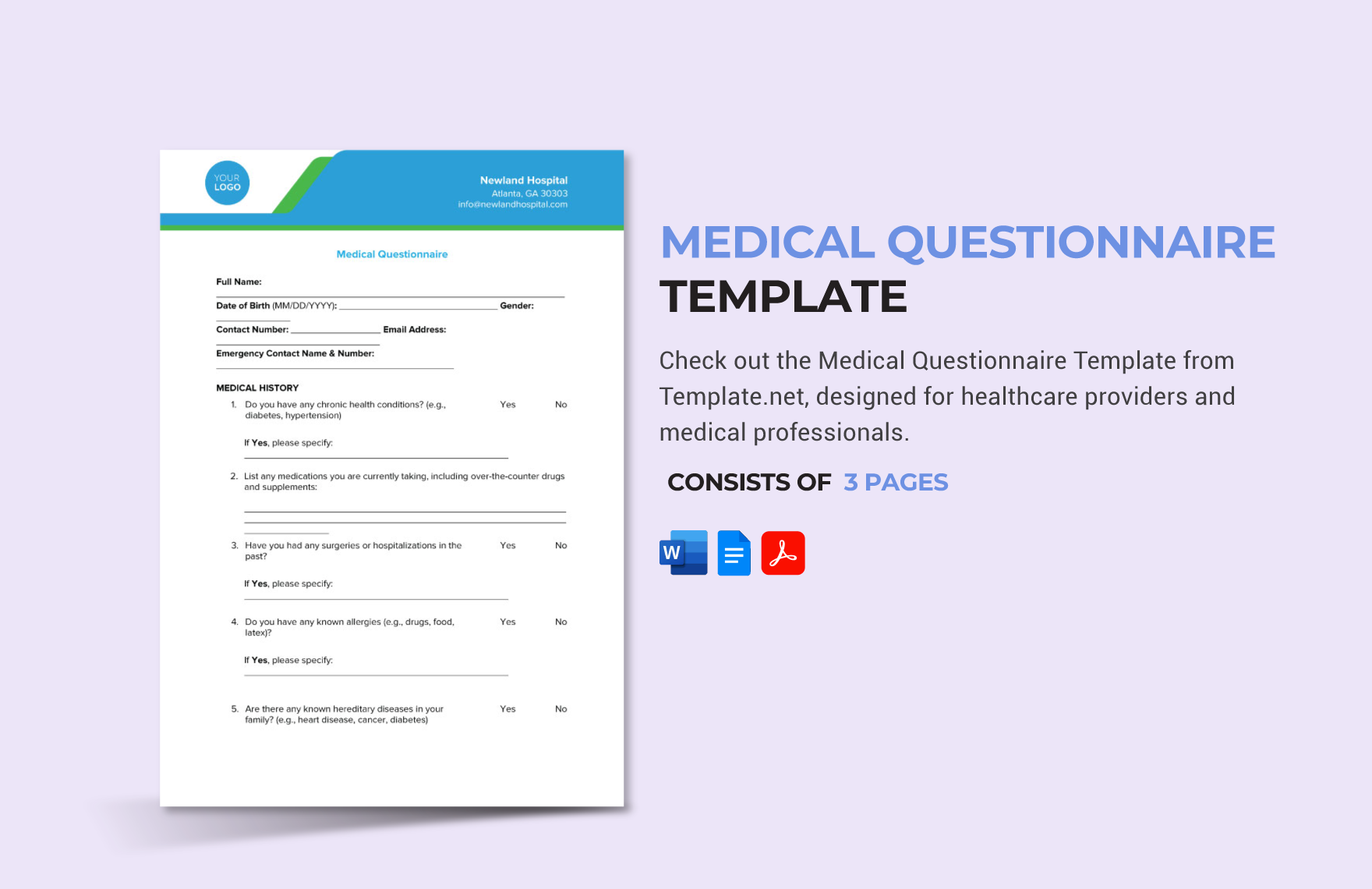 Free Medical Questionnaire Template