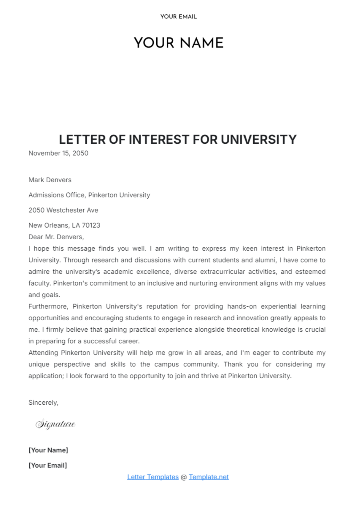 Letter of Interest for University Template - Edit Online & Download