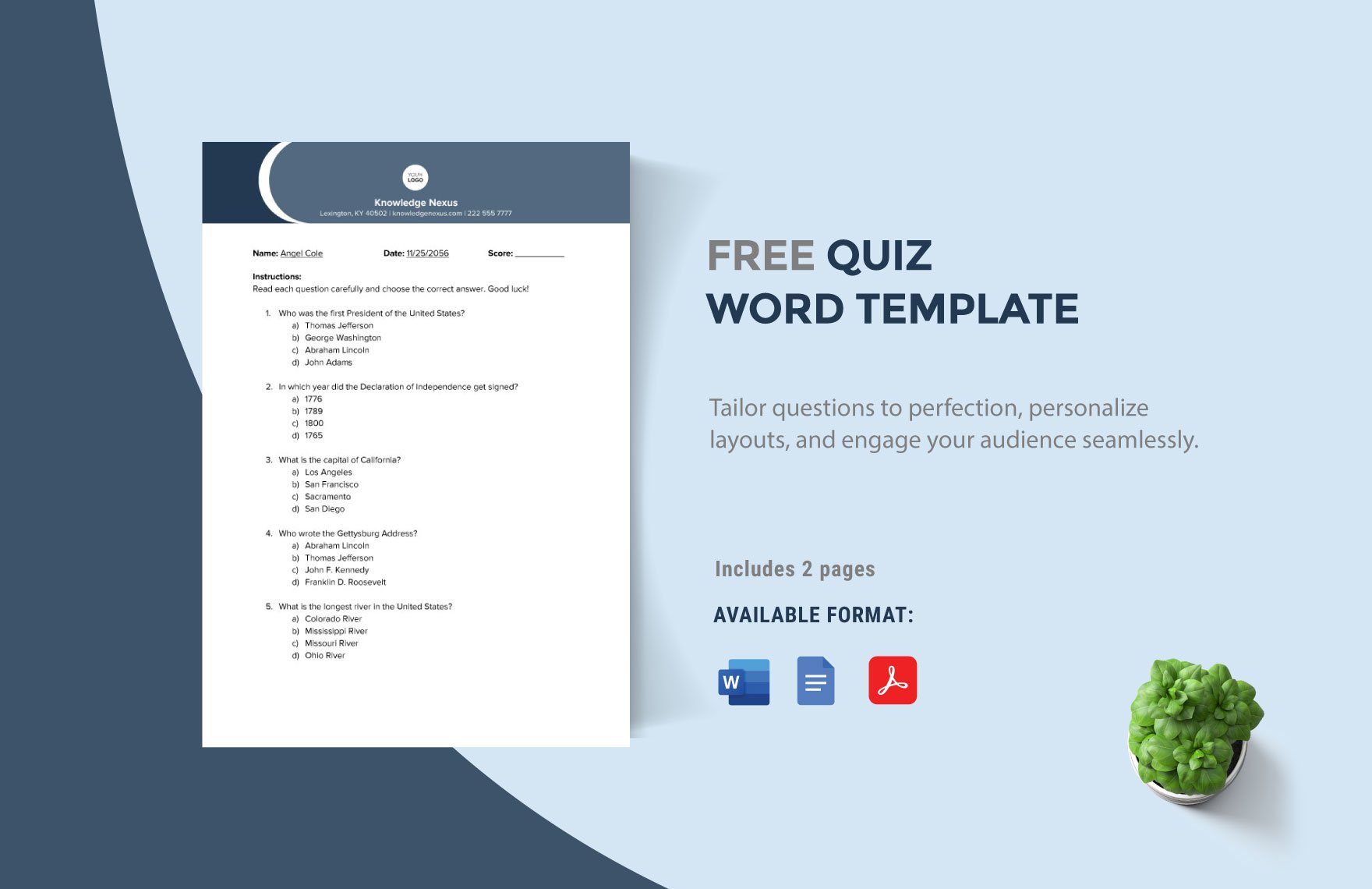 Free Quiz Word Template in Word, Google Docs, PDF
