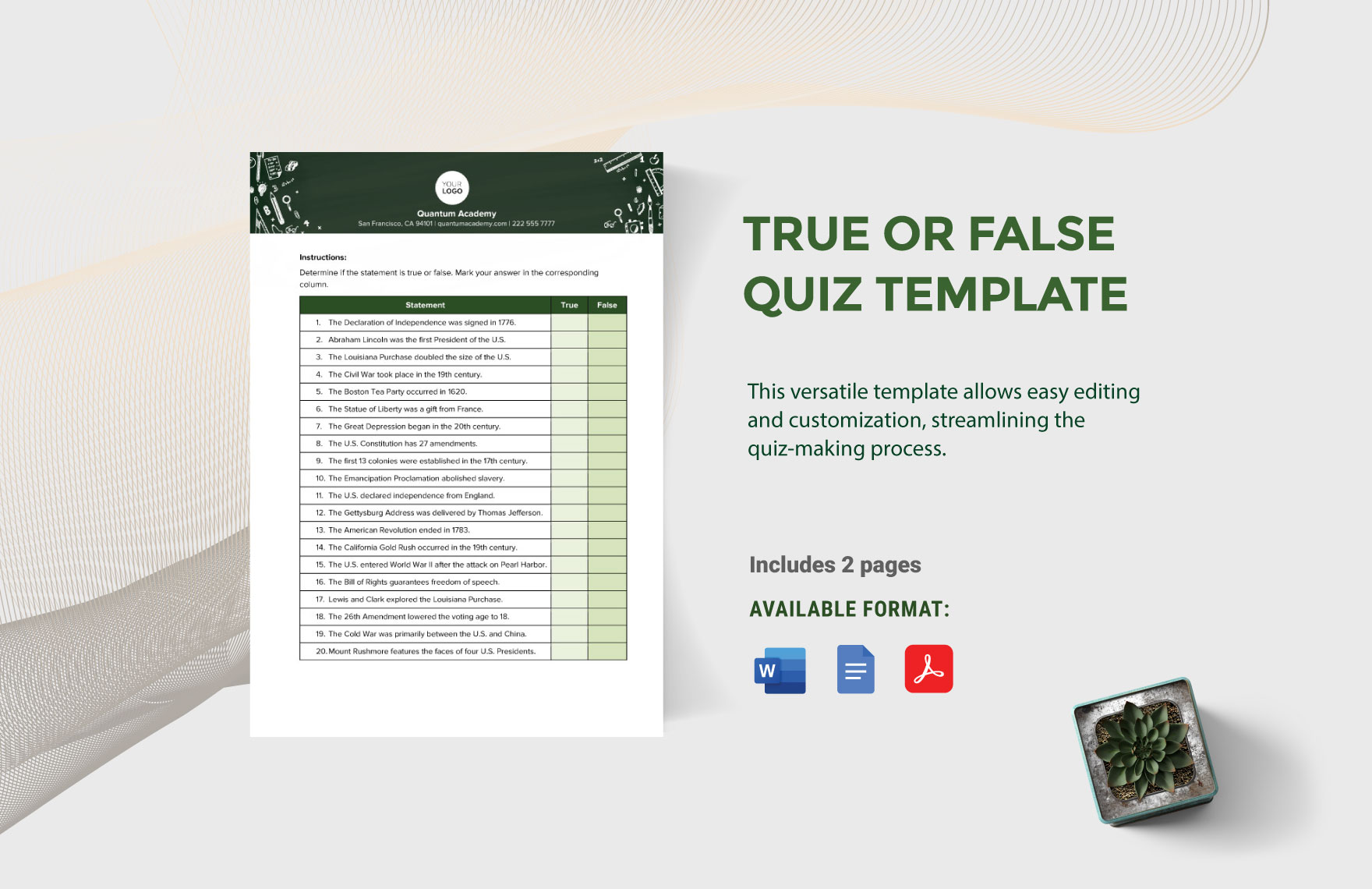 True or False Quiz Template