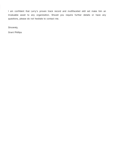 Free Work Recommendation Letter   Template to Edit Online