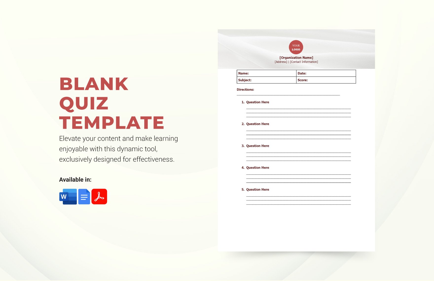 Free Blank Quiz Template in Word, Google Docs, PDF