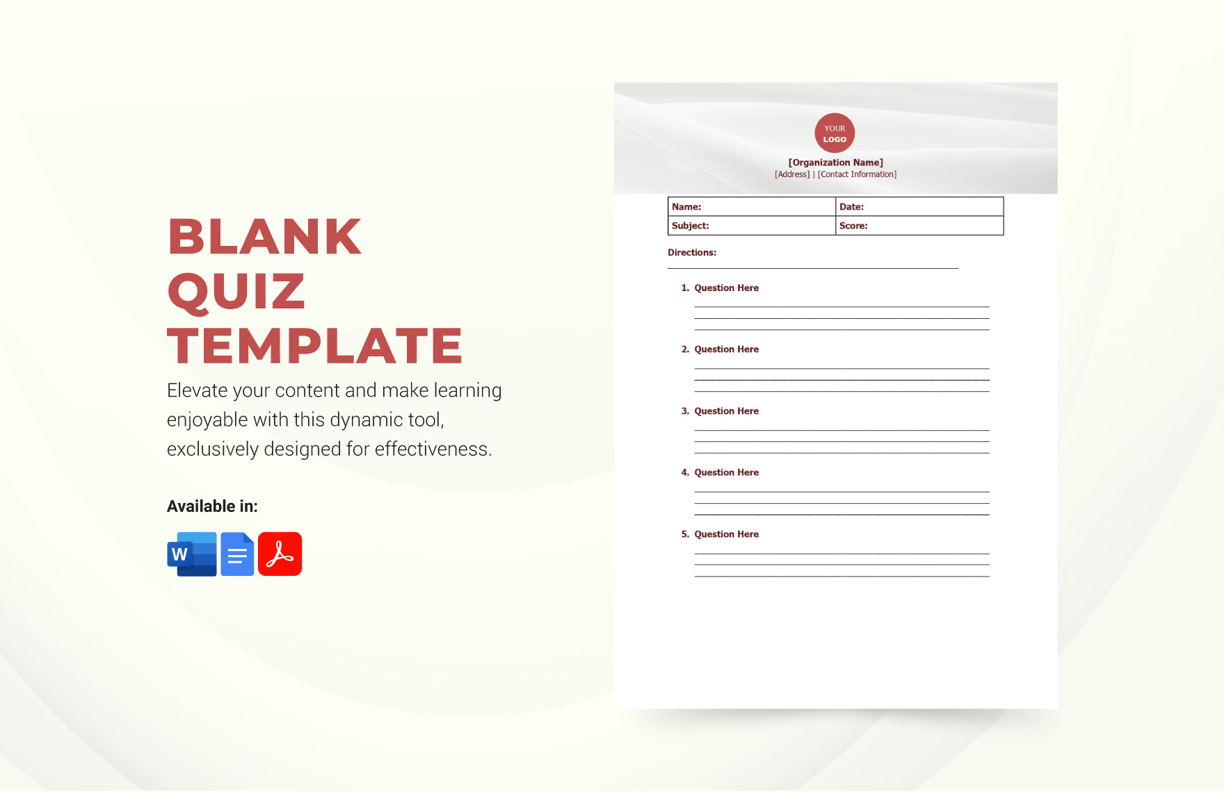 Blank Quiz Template