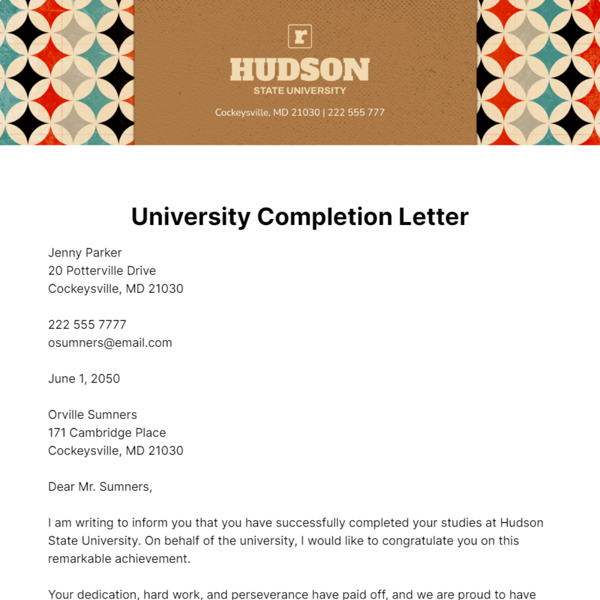 University Completion Letter   Template