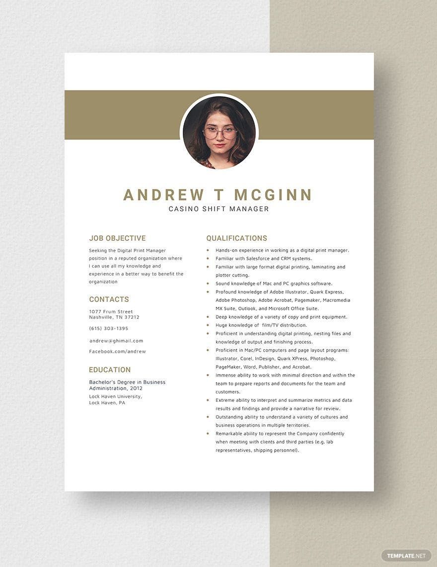 Digital Print Manager Resume in Word, Apple Pages